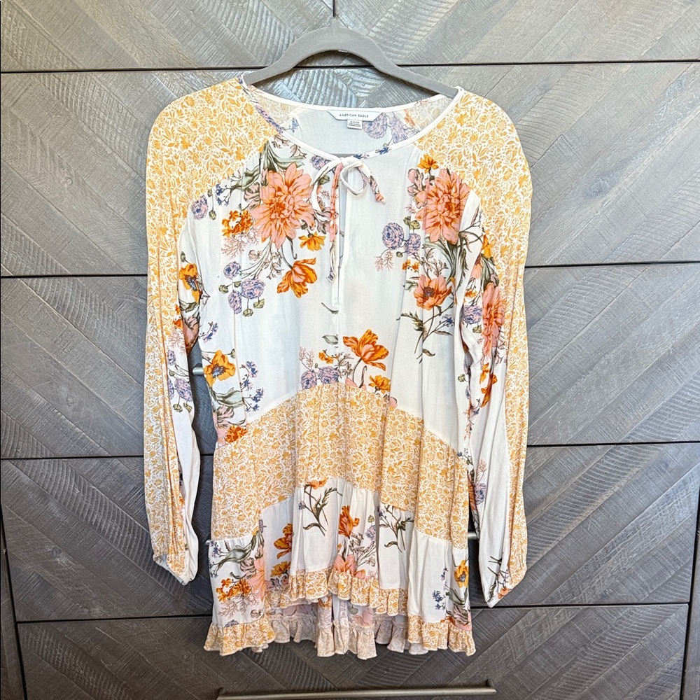 American Eagle Outfitters Floral Blouse - White and Yellow
